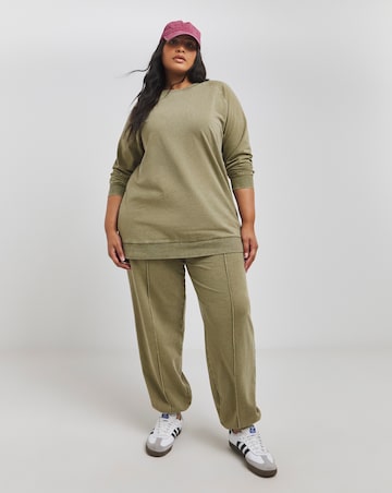 Acid Wash Khaki Raglan Sleeve Longline Sweatshirt