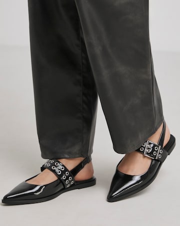 Naples Pointed Toe Hardware Mary Jane Flat Slingback Shoes - Wide Fit (E)