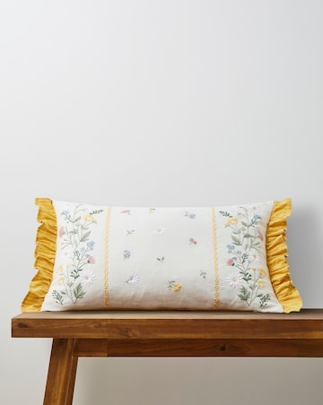 Olivia Embroidered Floral Ruffle Boudoir Cushion