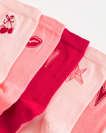 Pretty Secrets (5 Pair Pack) Embroidery Ankle Socks (Wide Fit)