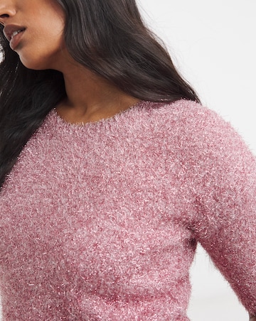 Simply Be Pink Tinsel Knitted Short Sleeve Jumper