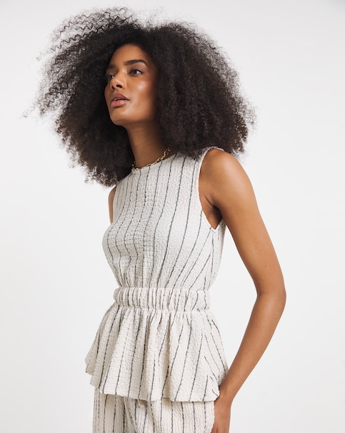 Simply Be Ivory & Black Stripe Peplum Top