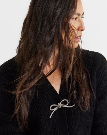 Black Bow Button Long Sleeve Cardigan