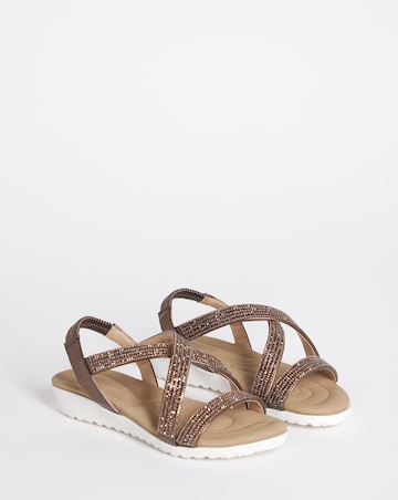 Heavenly Soles Breeze Low Wedge Comfort Diamante Sandals - Wide Fit (E)