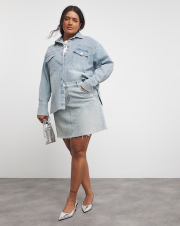 Light Wash Embellished Mini Skirt