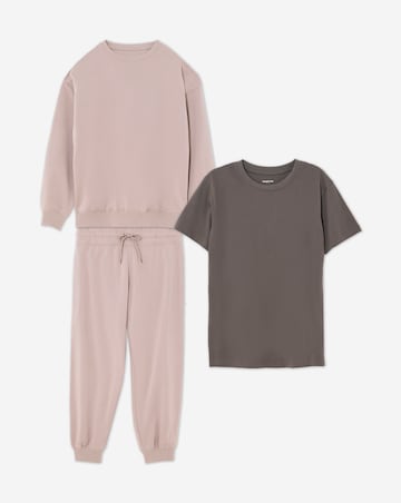 Simply Be Black & Choc Ultimate 3 Set Pack of T-Shirt, Sweatshirt and Jogger