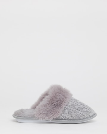 Dana Faux Fur Trim Mule Slippers - Extra Wide Fit (EEE)