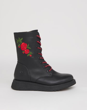 Heavenly Feet Floral Martina Lace Up Chunky Boot Ex Wide Fit