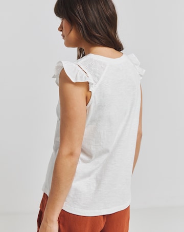 Simply Be White Broderie Frill T-Shirt with Ladder Trim