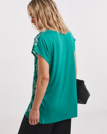 Green Floral Woven Front V-Neck Top