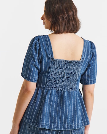 Dark Blue Jacquard Stripe Denim Peplum Top Co Ord