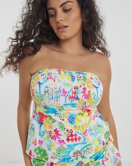 Positano Print Shirred Detail Tankini Top
