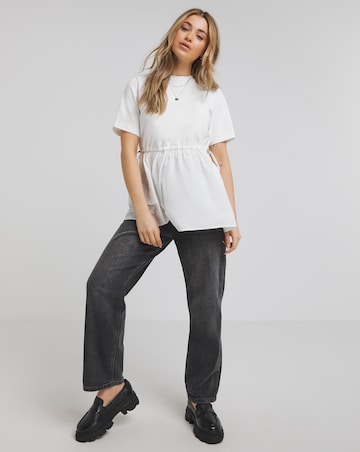 Simply Be White Jersey Poplin Mix Drawstring Waist Smock Top