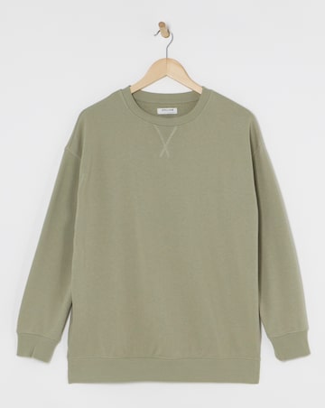 Beige Split Hem Crew Neck Sweatshirt