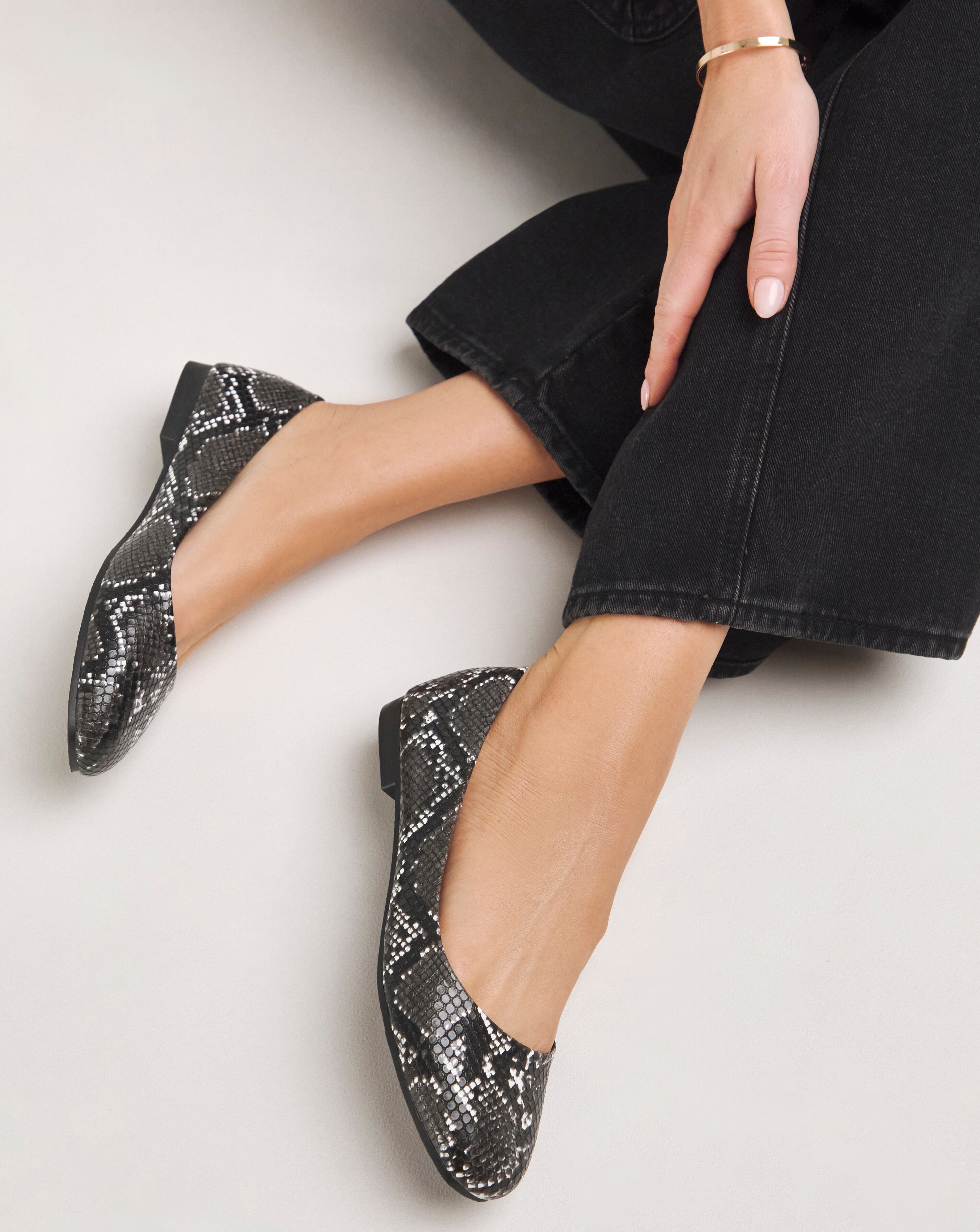 Clarice Square Toe Snake Ballerina Shoes - Extra Wide Fit (EEE)