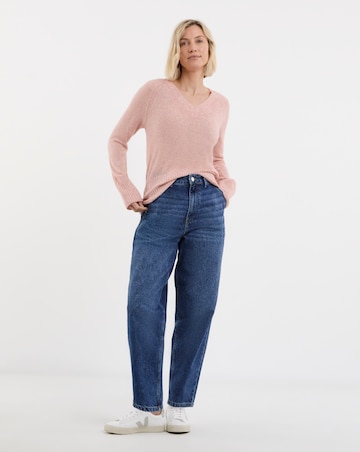 Pink Fine Knit V Neck Jumper