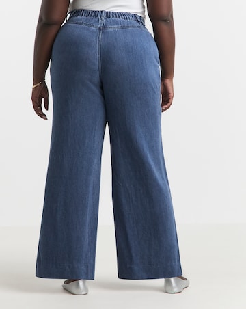 Simply Be Mid Blue Pleat Detail Lyocell Wide Leg Jeans