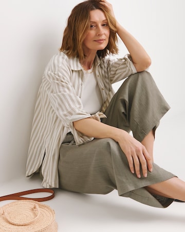 Khaki Linen Mix Wide Leg Trousers