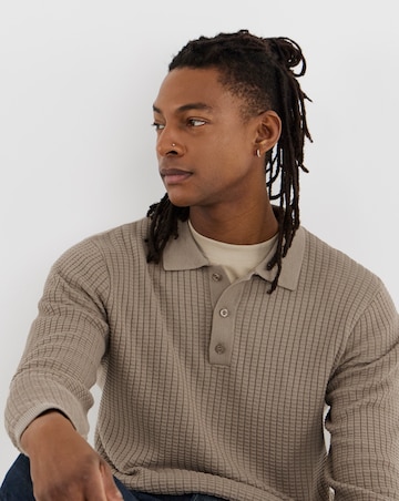 Textured Long Sleeve Knitted Polo