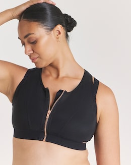Figleaves Two Layer Zip Front Sports Bra (B-F) Black