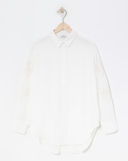 Simply Be Ivory Embroidered Sleeve Relaxed Long Sleeve Shirt