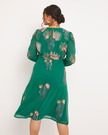 Joanna Hope Peacock Green Deco Beaded Midi Dress