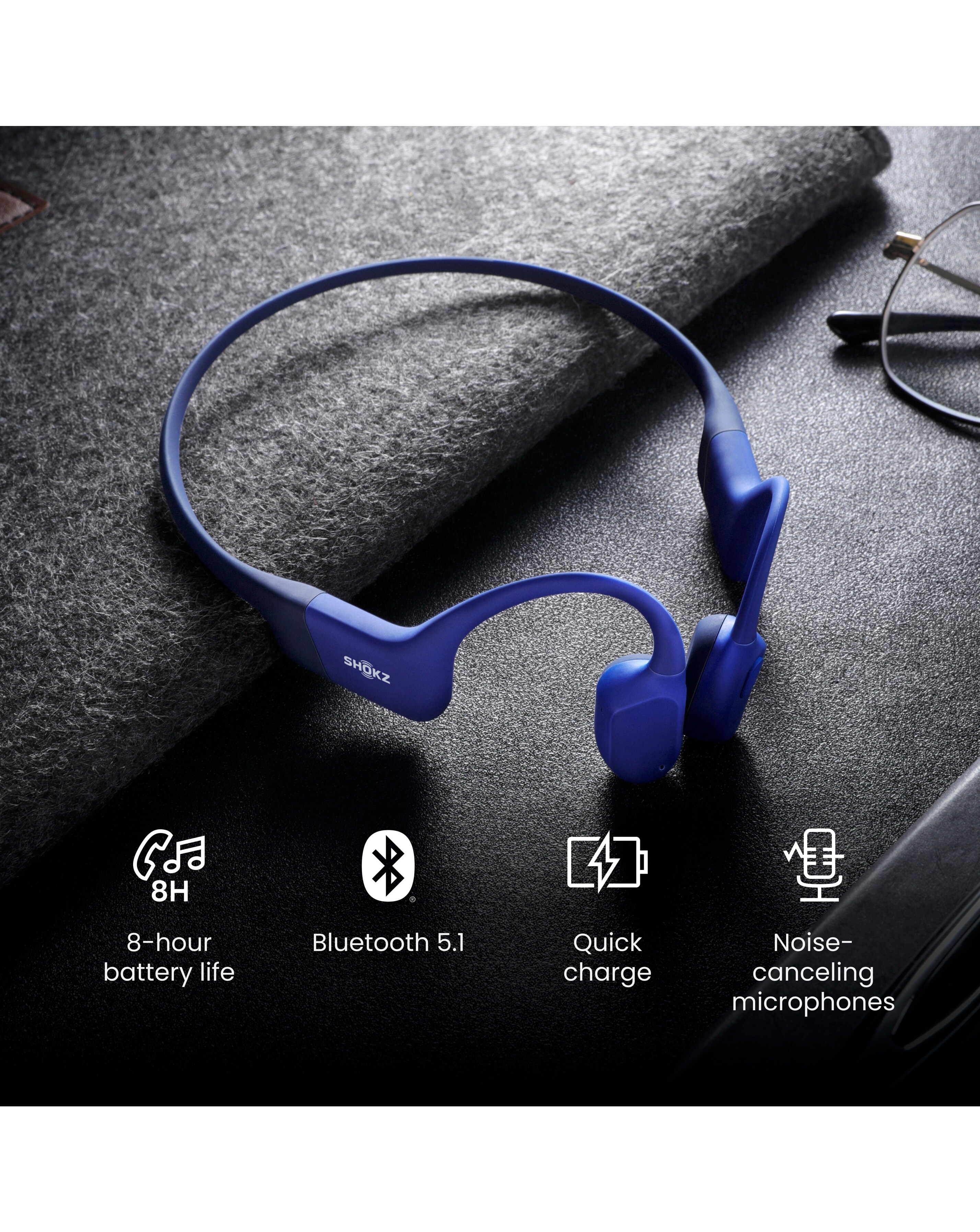 Shokz OpenRun Bone Conduction Open-Ear Headphones - Blue | Fashion