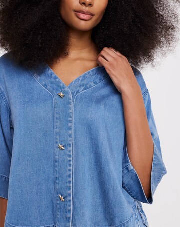 Light Blue Tencel Denim Relaxed Half Sleeve Shirt Co Ord