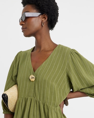 Puff Sleeve Shell Button Peplum Blouse