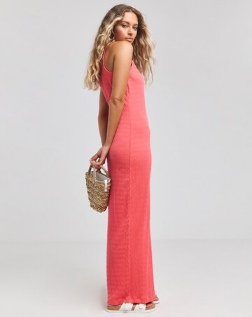 Simply Be Coral Textured Jersey Racer Maxi Dress