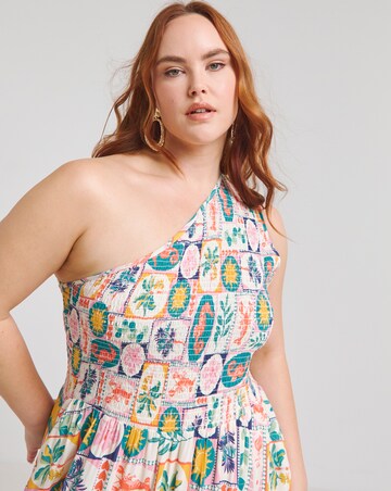 Native Youth One Shoulder Shirred Postcard Midaxi Pocket Dress