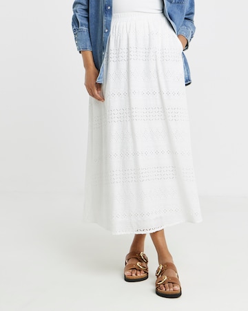 Simply Be White Boho Broderie Full Midaxi Skirt
