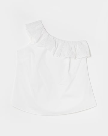 Simply Be White Broderie Asymmetric Ruffle Poplin Blouse