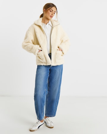 Cream Teddy Quilted Zip Through Jacket