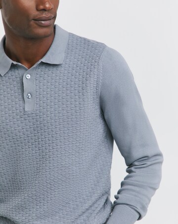 Blue Textured Long Sleeve Polo