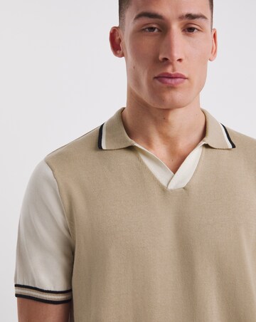 Knitted Stone Revere Collar Tipped Polo