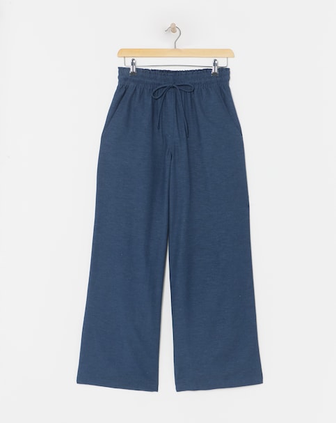 Simply Be Navy Easy Care Linen Mix Wide Leg Trouser