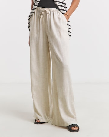 Stone Tie Waist Linen Mix Wide Leg Trousers