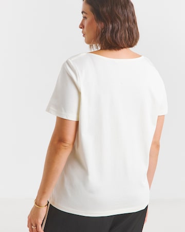 Simply Be Ecru, Khaki & Red 3 Pack of Short Sleeve Pure Cotton Slash Neck Tops