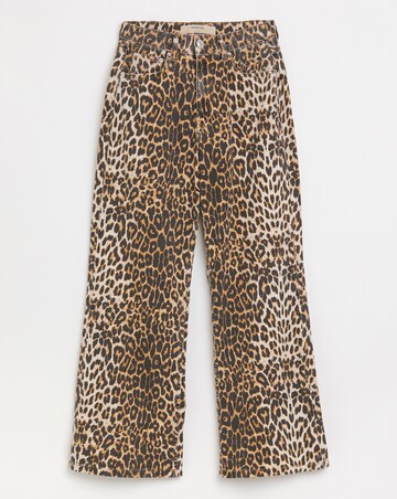 Leopard Print Denim Wide Leg Jeans