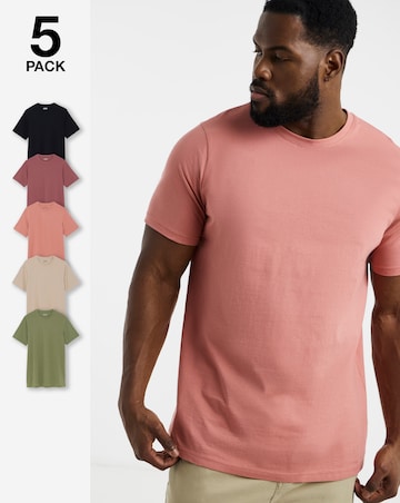 5 Pack Multi Crew Neck T-Shirts Long