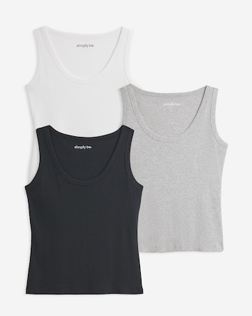 Black White Grey 3 Pack Pure Cotton Scoop Neck Tanks