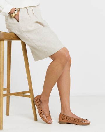 Elwood Lasercut Detail Leather Peep Toe Shoes - Wide Fit (E)