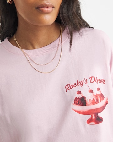 Simply Be Pink Rocky's Diner Oversized Graphic T-Shirt