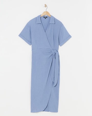 Simply Be Blue Textured Jersey Collared Wrap Dress
