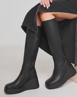 Pax Wedge Knee High Boots Quilting Detail - Extra Wide Fit (EEE) &amp; Curvy Calf