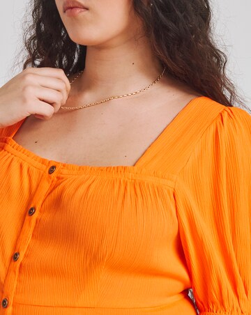 Simply Be Orange Crinkle Button Through Midi Dress
