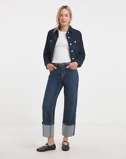 Dark Blue Turn Up Straight Leg Jean