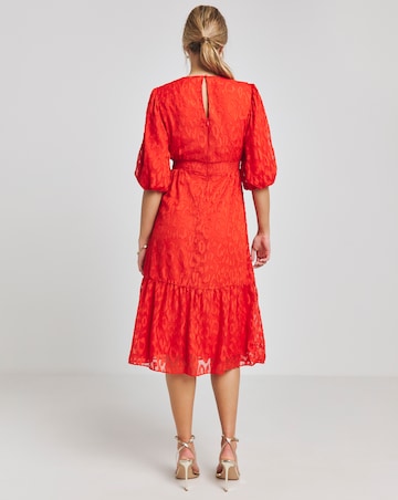 Joanna Hope Coral Burnout Bubble Sleeve Dress