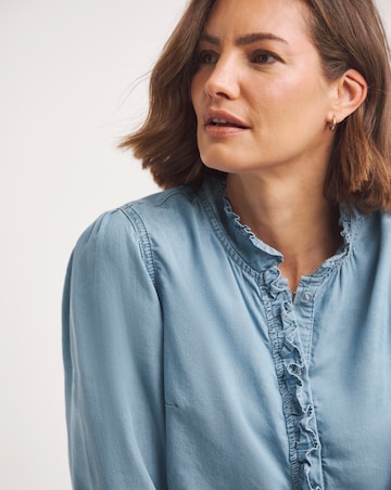 Mid Blue Ruffle Lyocell Denim Shirt